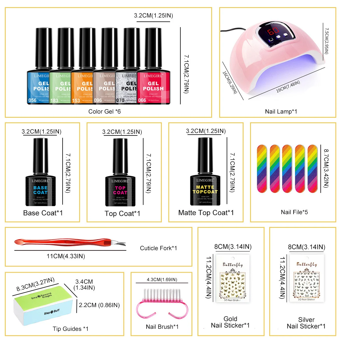 Gel Nail Polish Kit with UV Light, Limegirl 6 Colors Professional Manicure Starter Set with Base Top Coat and Full Nail Tools 8 gel nail polish kit with uv light spu998782471073 desc 8
