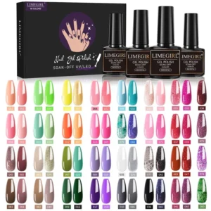 Gel Nail Polish Set - Limegirl 60 Colors UV LED Soak Off Varnish with Base, No-Wipe Top & Matte Top Coat