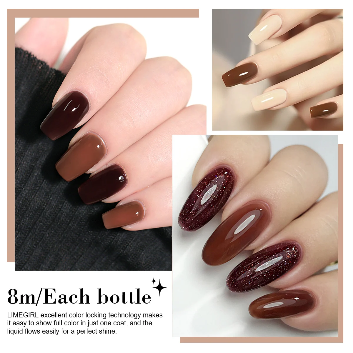 Gel Nail Polish Set 6pcs Brown Coffee Series - Soak Off UV LED Manicure Kit for Autumn Winter 5 gel nail polish set brown coffee series 6pcs spu941581217190 desc 5