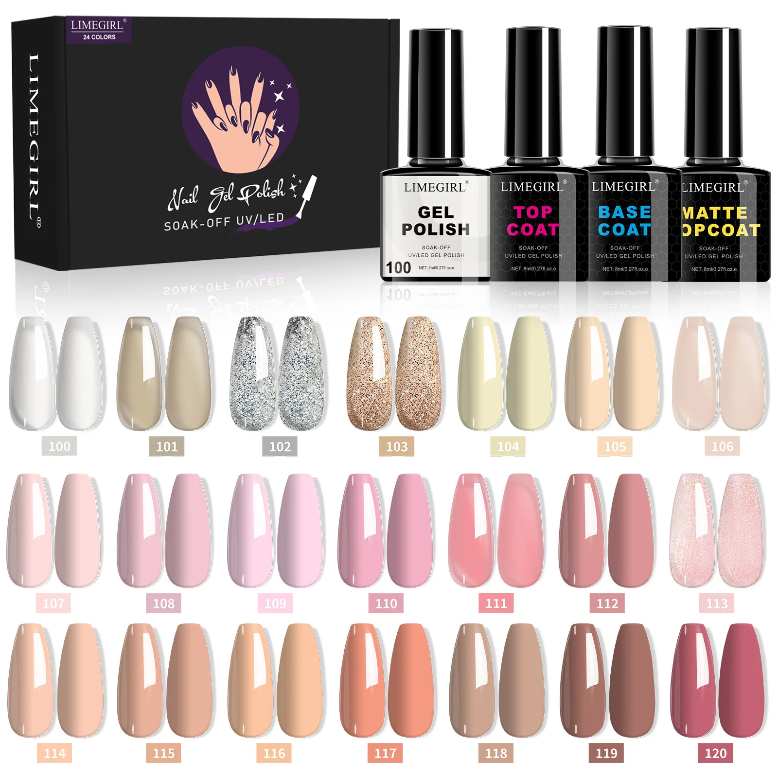 Gel Nail Polish Set Limegirl 24 Colors UV LED Soak Off Professional Manicure Kit with Base and Top Coat 2 gel nail polish set limegirl 24 colors spu999537809136 desc 2