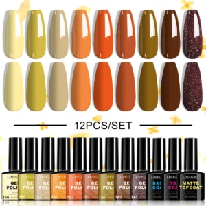 Gel Nail Polish Set - LIMEGIRL 12Pcs UV LED Soak Off Nail Art Kit with Base and Top Coat for Long-Lasting Manicure