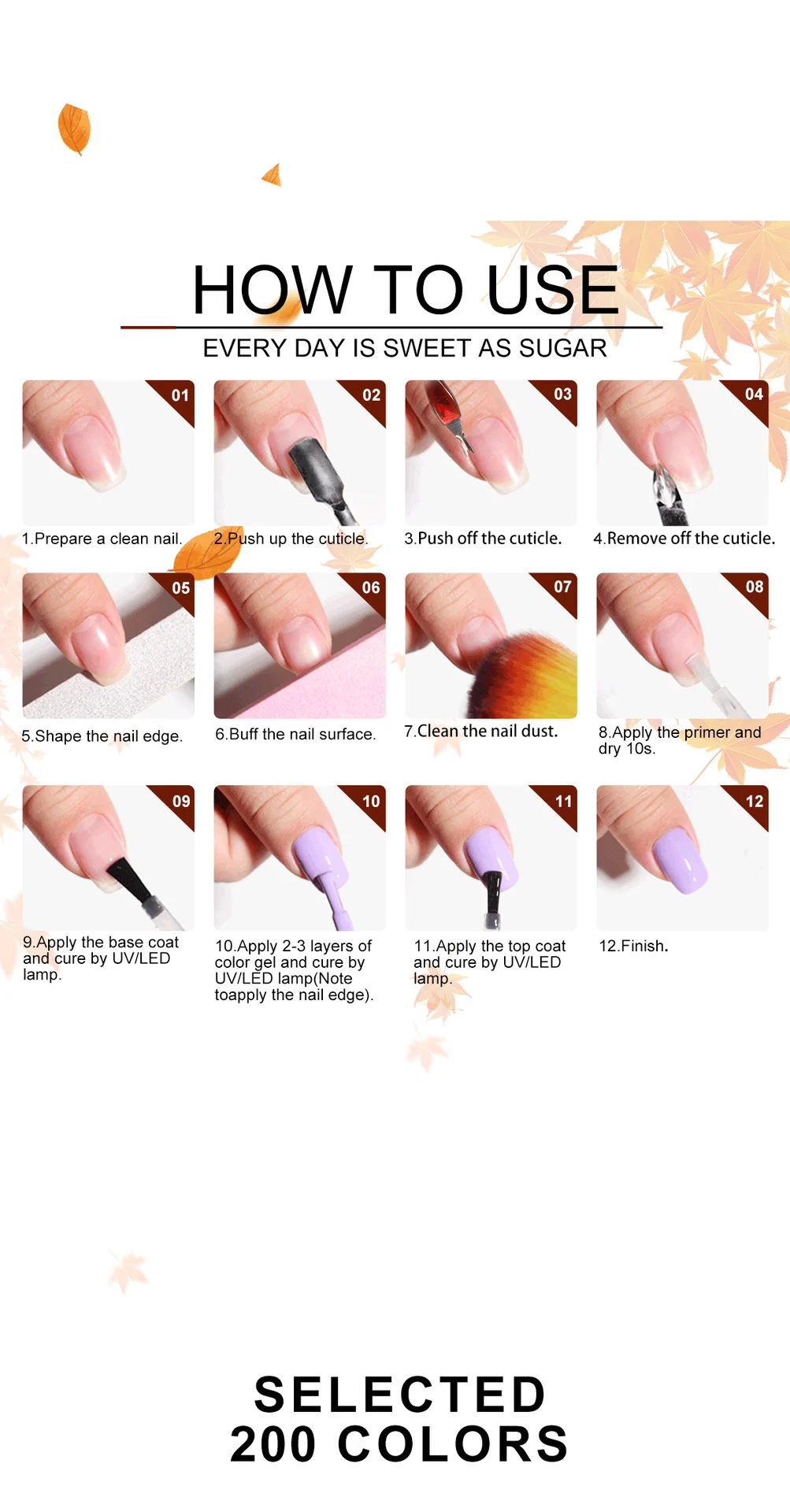 Gel Nail Polish Set - LIMEGIRL 12Pcs UV LED Soak Off Nail Art Kit with Base and Top Coat for Long-Lasting Manicure 7 gel nail polish set limegirl spu848620969933 desc 7