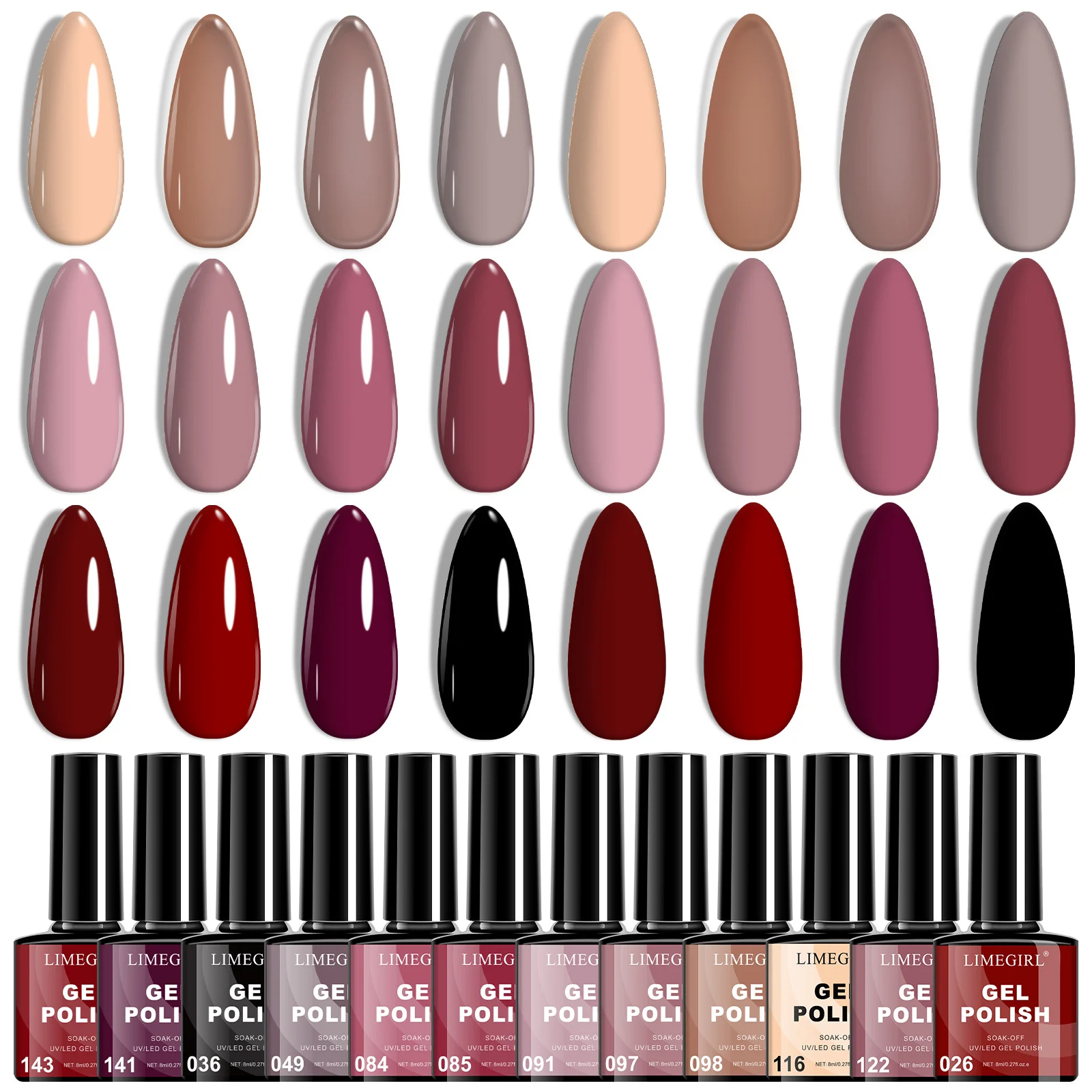 Gel Nail Polish Set Limegirl 12 Colors Soak Off UV LED Phototherapy Varnish Kit for Autumn/Winter Nail Art 4 gel nail polish set limegirl spu997803634611 desc 4