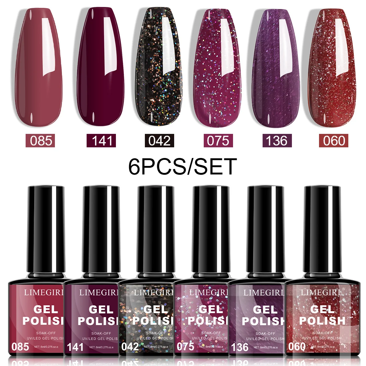 Gel Nail Polish Set LIMEGIRL 6 Colors Soak Off UV LED Professional Manicure Kit 5 gel nail polish set limegirl spu998052846207 desc 5