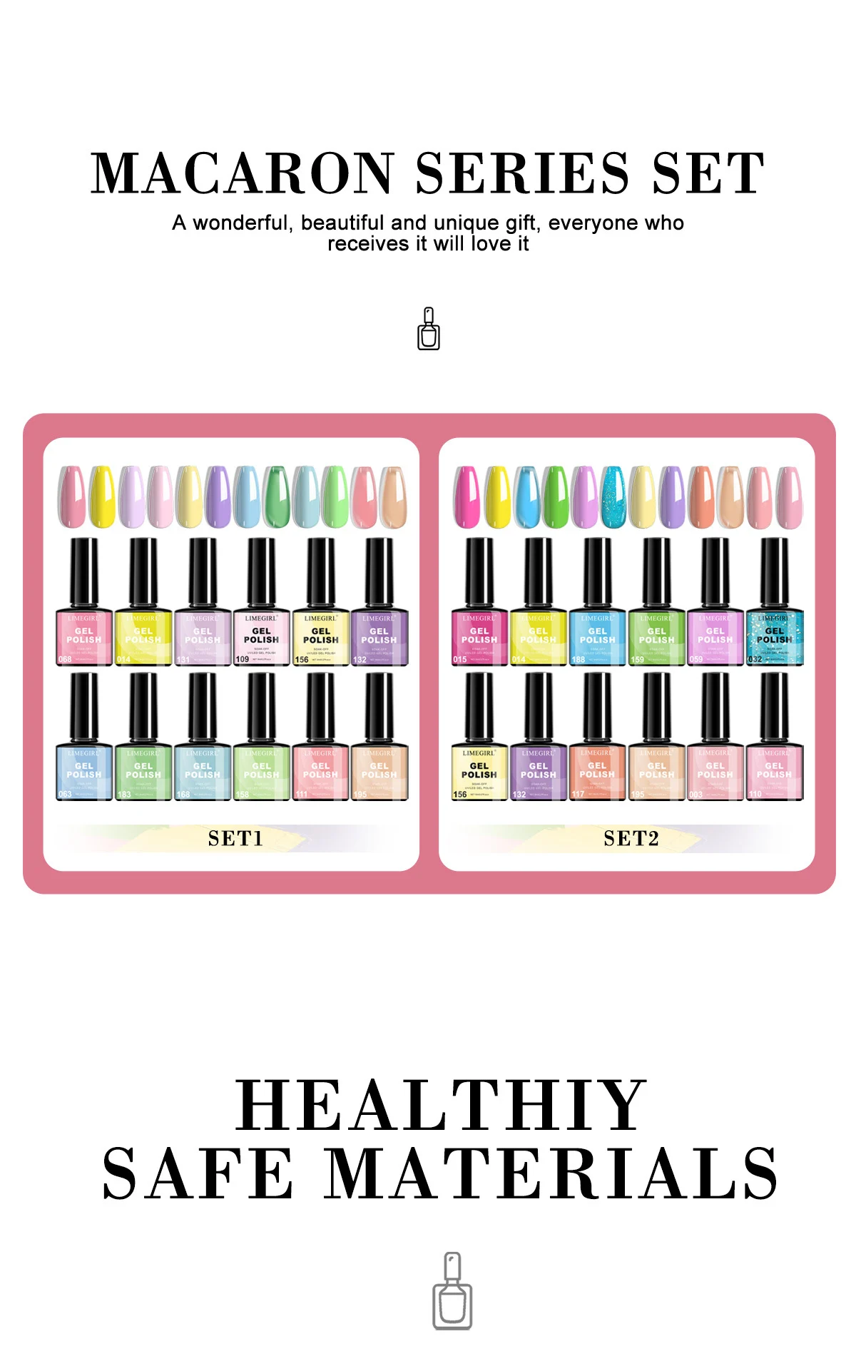 Gel Nail Polish Set Limegirl 2 Colors Macaron Series Long Lasting UV LED Soak Off Nail Art Kit 3 gel nail polish set macaron limegirl spu998816551680 desc 3