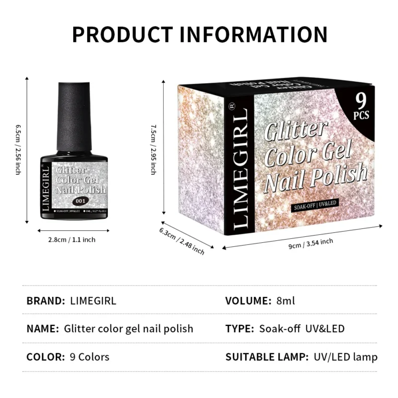 Glitter Gel Nail Polish Set 9 Colors Spu996866134942 5