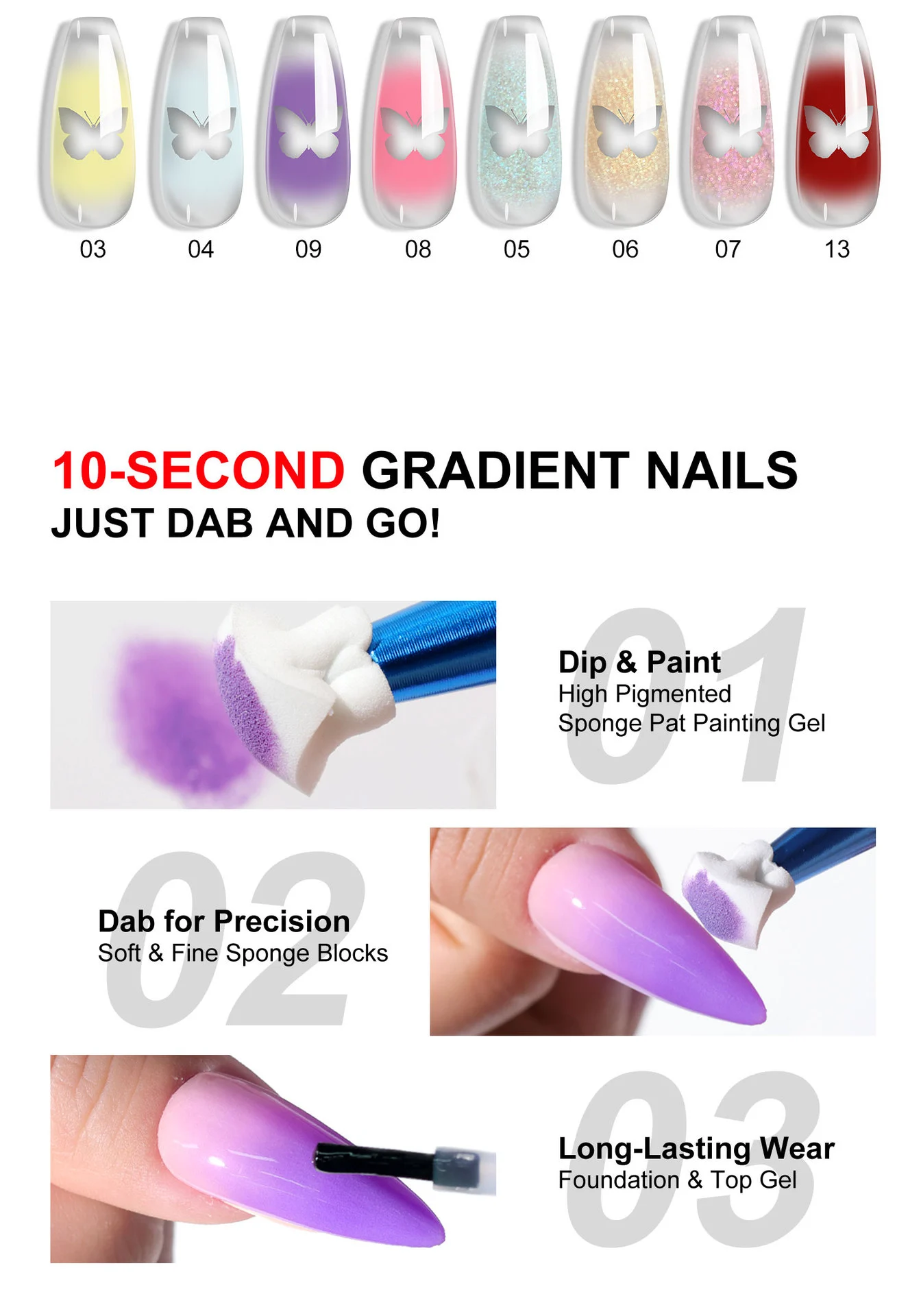 Gradient Painting Gel for Ombre Nail Art - Limegirl High Saturation Thick Patting UV Gel Polish 3 gradient painting gel ombre nail art spu948993878033 desc 3