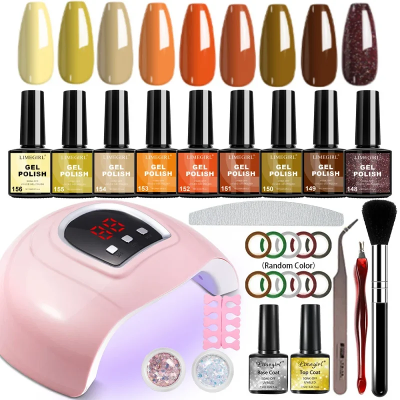 LED Nail Lamp 54W USB Professional UV Gel Curing Light with Smart Timer and Gel Polish Set