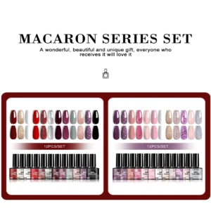 Limegirl Gel Nail Polish Set 12 Colors - Long Lasting Soak Off UV LED Manicure Kit (Macaron & Glitter Series)