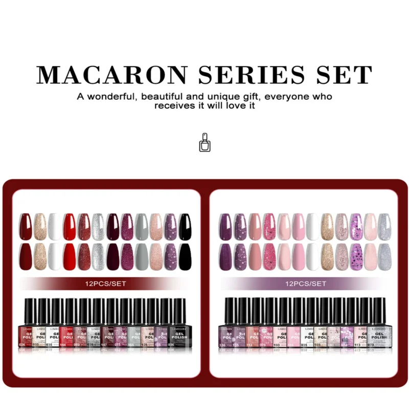 Limegirl 12 Color Gel Nail Polish Set Macaron Glitter Kit Spu998808659663 2