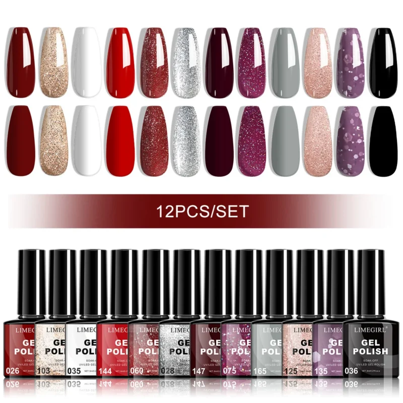 Limegirl 12 Color Gel Nail Polish Set Macaron Glitter Kit Spu998808659663 3