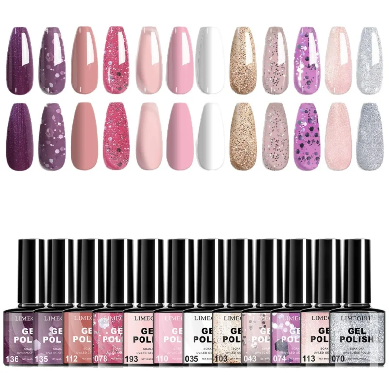 Limegirl 12 Color Gel Nail Polish Set Macaron Glitter Kit Spu998808659663 6