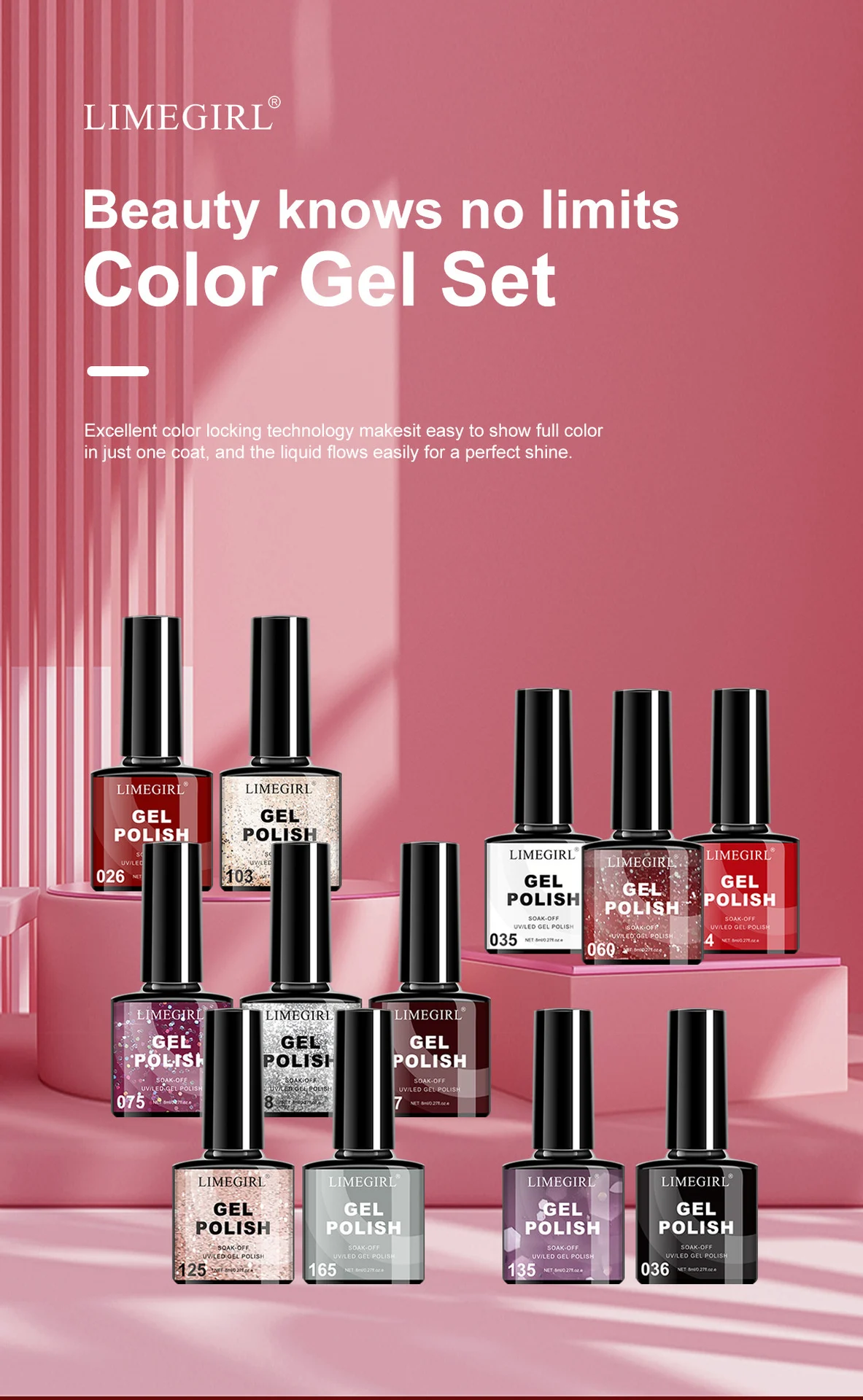 limegirl 12 color gel nail polish set macaron glitter kit spu998808659663 desc 1