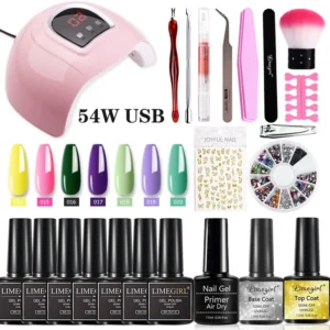 Nail Lamp Gel Polish Kit for Beginners, Limegirl 54W UV/LED Professional Manicure Set with Tools and Stickers