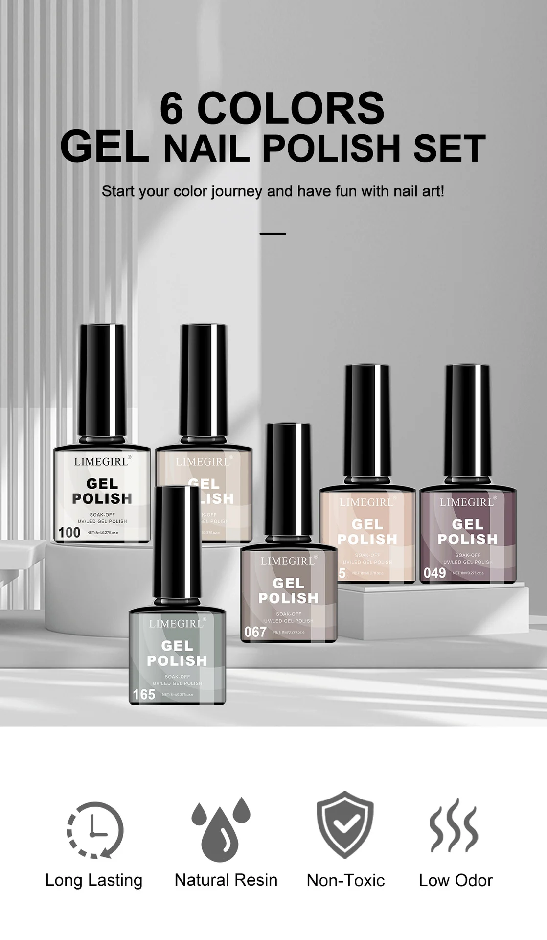 Gel Nail Polish Set - Limegirl 6 Colors Professional UV LED Soak Off 8ml Long Lasting 1 limegirl 6 colors gel nail polish set spu847435996027 desc 1