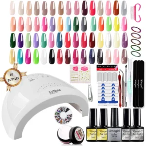 Gel Polish Kit with UV Light 60 Colors Limegirl Professional Nail Art Starter Set with SUNone Lamp