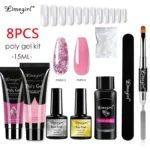 Poly Gel Nail Extension Kit 8PCS Limegirl Professional Starter Set with Slip Solution, Base & Top Coat