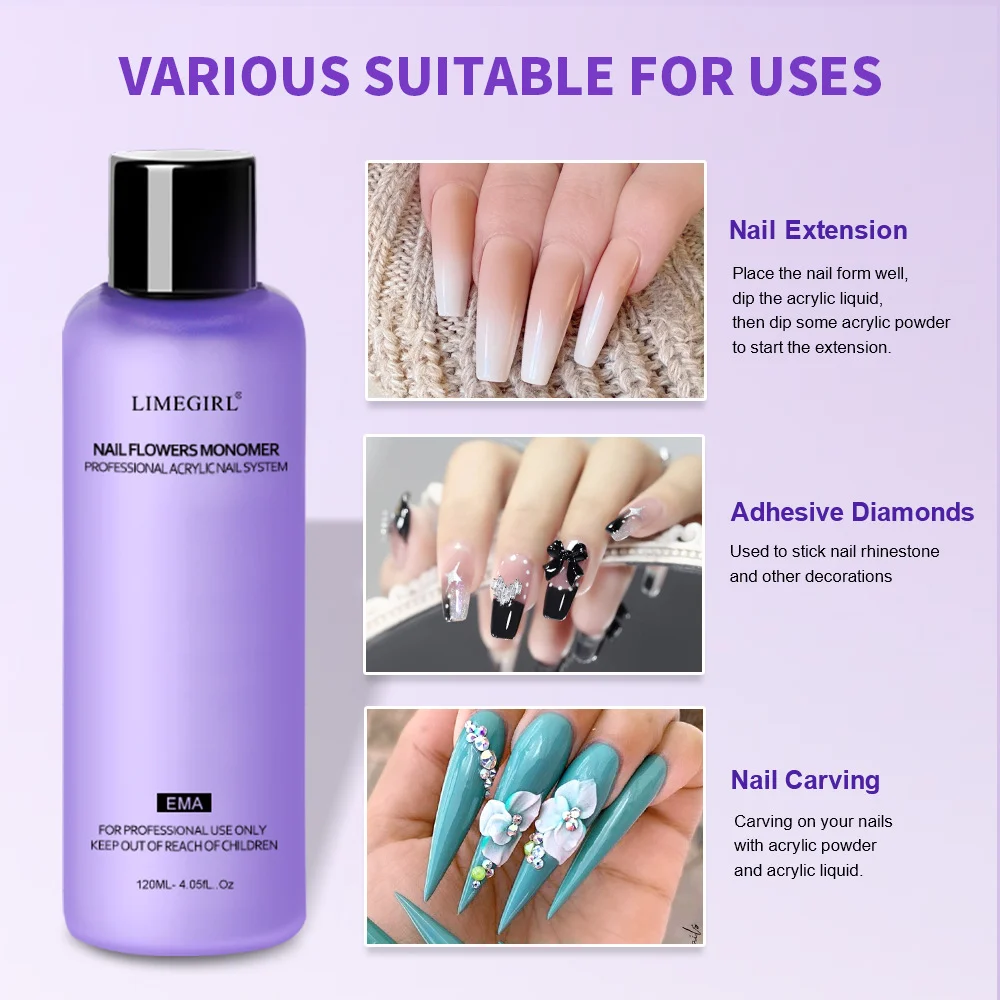 Acrylic Nail Kit Professional Set with 120g Acrylic Powder and EMA Monomer Liquid for Nail Extensions 8 limegirl acrylic nail kit 120g spu1007695352011 desc 8