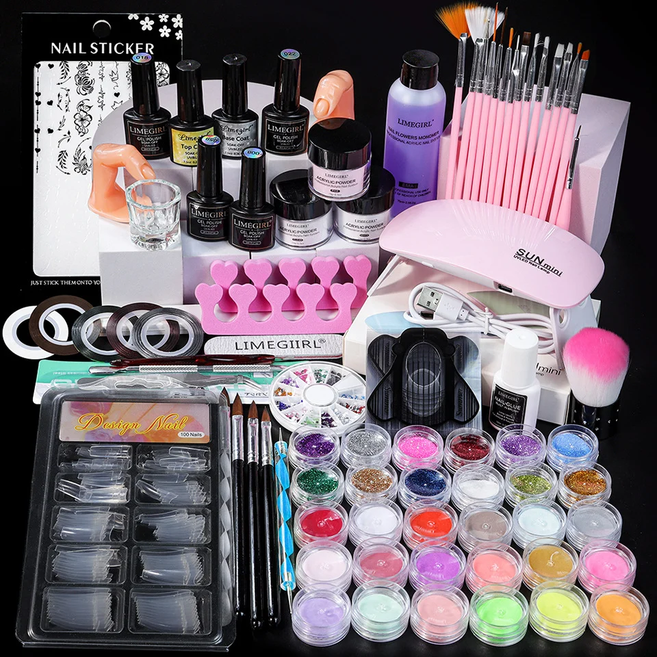 Limegirl Acrylic Nail Kit All-in-One Manicure Set with UV/LED Lamp, 3 Colors Crystal Powder, 4 Gel Polishes & Professional Nail Art Tools 1 limegirl acrylic nail kit manicure set spu748992361836 desc 1