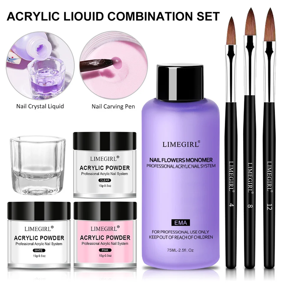 Limegirl Acrylic Nail Kit All-in-One Manicure Set with UV/LED Lamp, 3 Colors Crystal Powder, 4 Gel Polishes & Professional Nail Art Tools 4 limegirl acrylic nail kit manicure set spu748992361836 desc 4