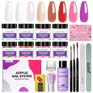Limegirl Acrylic Nail Kit with Monomer & 8 Color Powders, Professional All-in-One Manicure Set for Extensions & Carving