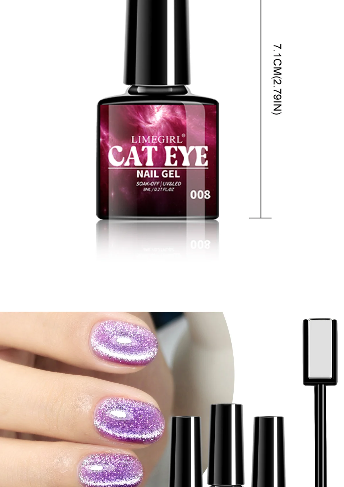 Cat Eye Gel Nail Polish LIMEGIRL 8ml Gold Spar Super Bright Glitter Soak Off UV/LED Ice Transparent Crushed Diamond Nail Art Gel 6 limegirl cat eye gel nail polish gold spar spu979349452370 desc 6