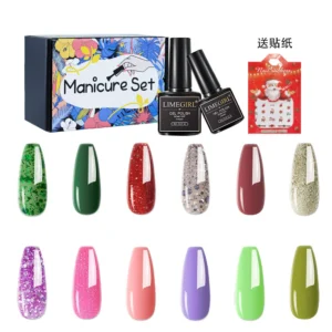 Limegirl Christmas Gel Nail Polish Set - 6/12 Pcs Soak-Off UV LED Manicure Kit with Nail Stickers