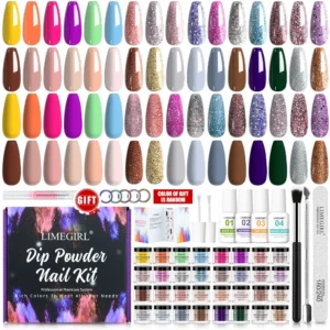 Dip Powder Nail Kit Limegirl Professional Manicure System with Glitter Powders and Liquid Set for DIY Home Salon