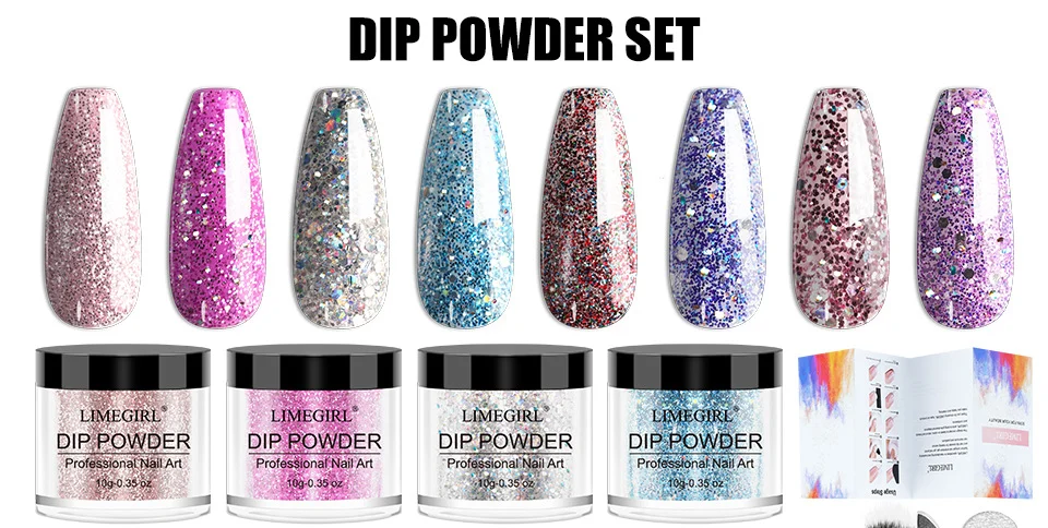 Dip Powder Nail Kit Limegirl Professional Manicure System with Glitter Powders and Liquid Set for DIY Home Salon 1 limegirl dip powder nail kit spu1008229783146 desc 1