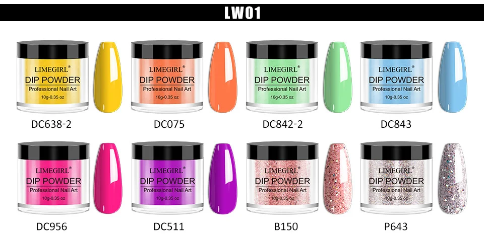 Dip Powder Nail Kit Limegirl Professional Manicure System with Glitter Powders and Liquid Set for DIY Home Salon 6 limegirl dip powder nail kit spu1008229783146 desc 6