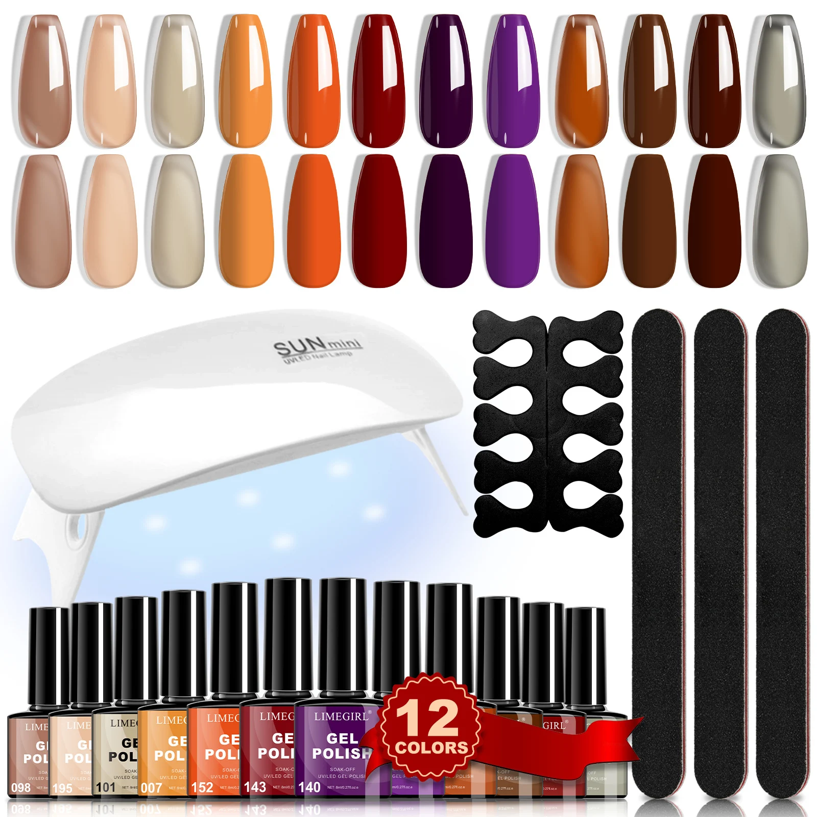 Limegirl Gel Nail Polish Kit with UV LED Lamp - 12 Colors Soak Off Starter Set - Long Lasting DIY Manicure Tools 1 limegirl gel nail polish kit 12 colors uv lamp spu912522460237 desc 1