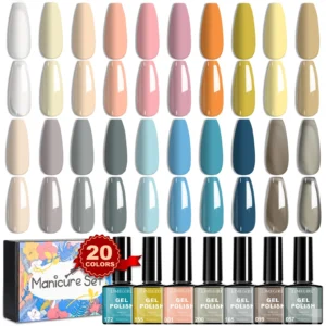Gel Nail Polish Kit 20 Colors - Limegirl Soak Off UV LED Manicure Set for DIY Nail Art (8ml Bottles)