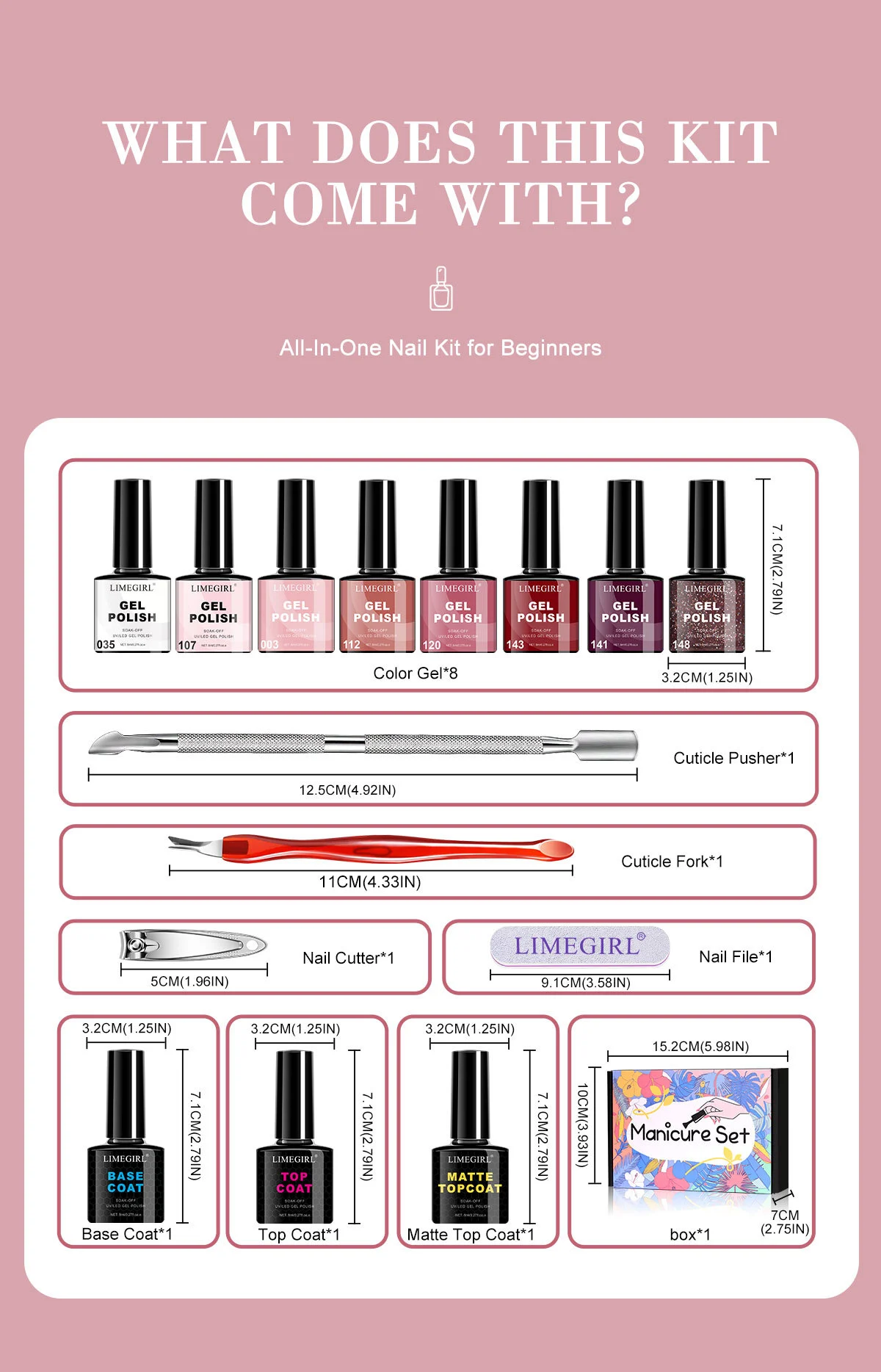 Gel Nail Polish Kit 8 Colors UV LED Soak Off Manicure Set with Base and Top Coat 3 limegirl gel nail polish kit 8 colors spu854502042122 desc 3