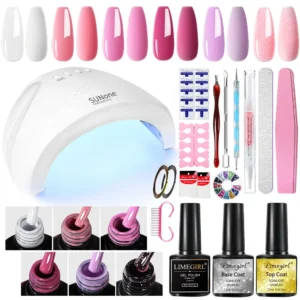 Gel Nail Polish Kit 6 Colors with SUNone UV LED Lamp & Portable Drill - All-in-One Manicure Starter Set including Base Top Coat, Rhinestones, and Nail Art Tools