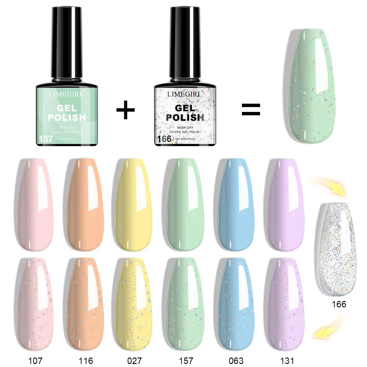 Limegirl Gel Nail Polish UV LED Soak Off - Classic Nude Glitter & Pink Series Professional Nail Art Lacquer (8ml) 3 limegirl gel nail polish nude glitter series spu936824174501 desc 3