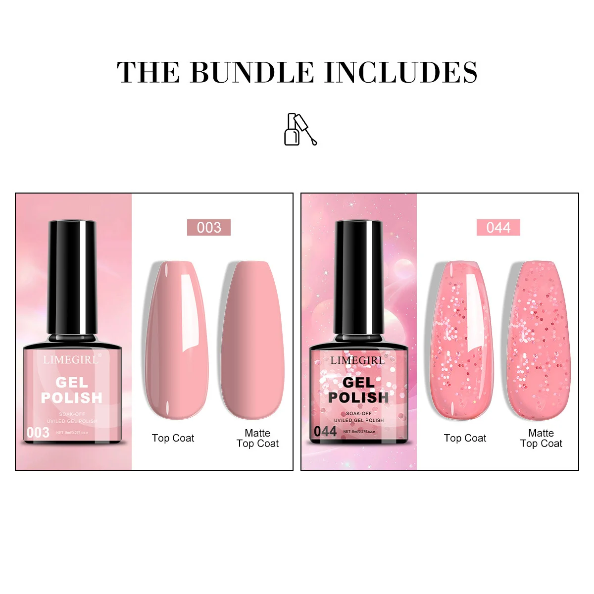 Limegirl Gel Nail Polish UV LED Soak Off - Classic Nude Glitter & Pink Series Professional Nail Art Lacquer (8ml) 6 limegirl gel nail polish nude glitter series spu936824174501 desc 6