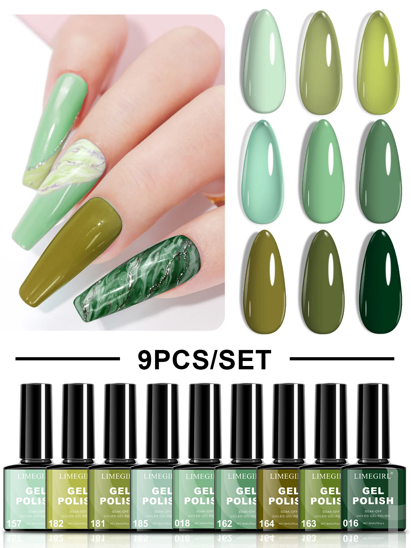 Limegirl Gel Nail Polish Set 9 Colors Soak Off UV LED Kit Long Lasting Varnish Manicure Art Box 8ml 1 limegirl gel nail polish set 9 colors spu999049063348 desc 1