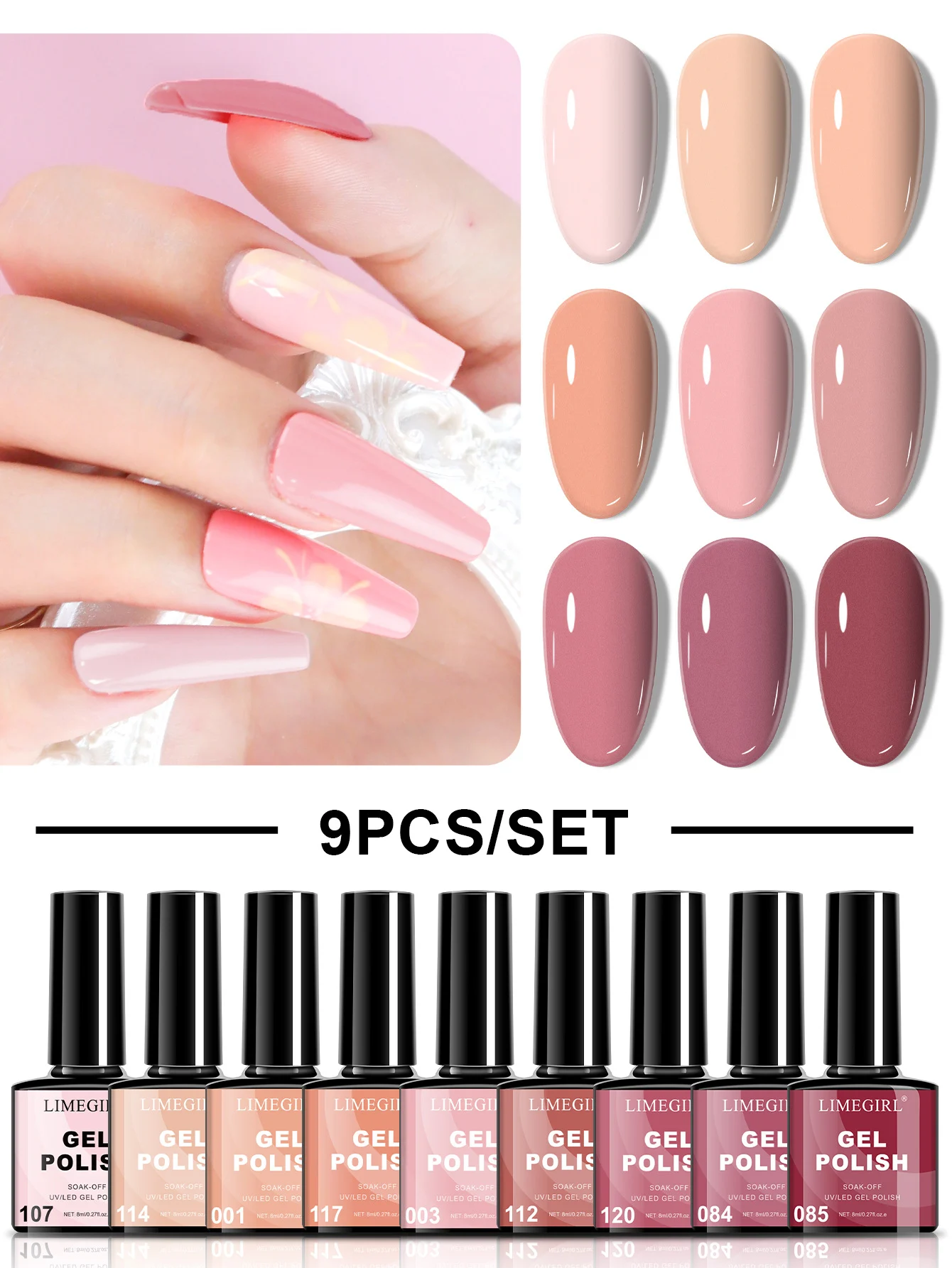 Limegirl Gel Nail Polish Set 9 Colors Soak Off UV LED Kit Long Lasting Varnish Manicure Art Box 8ml 3 limegirl gel nail polish set 9 colors spu999049063348 desc 3