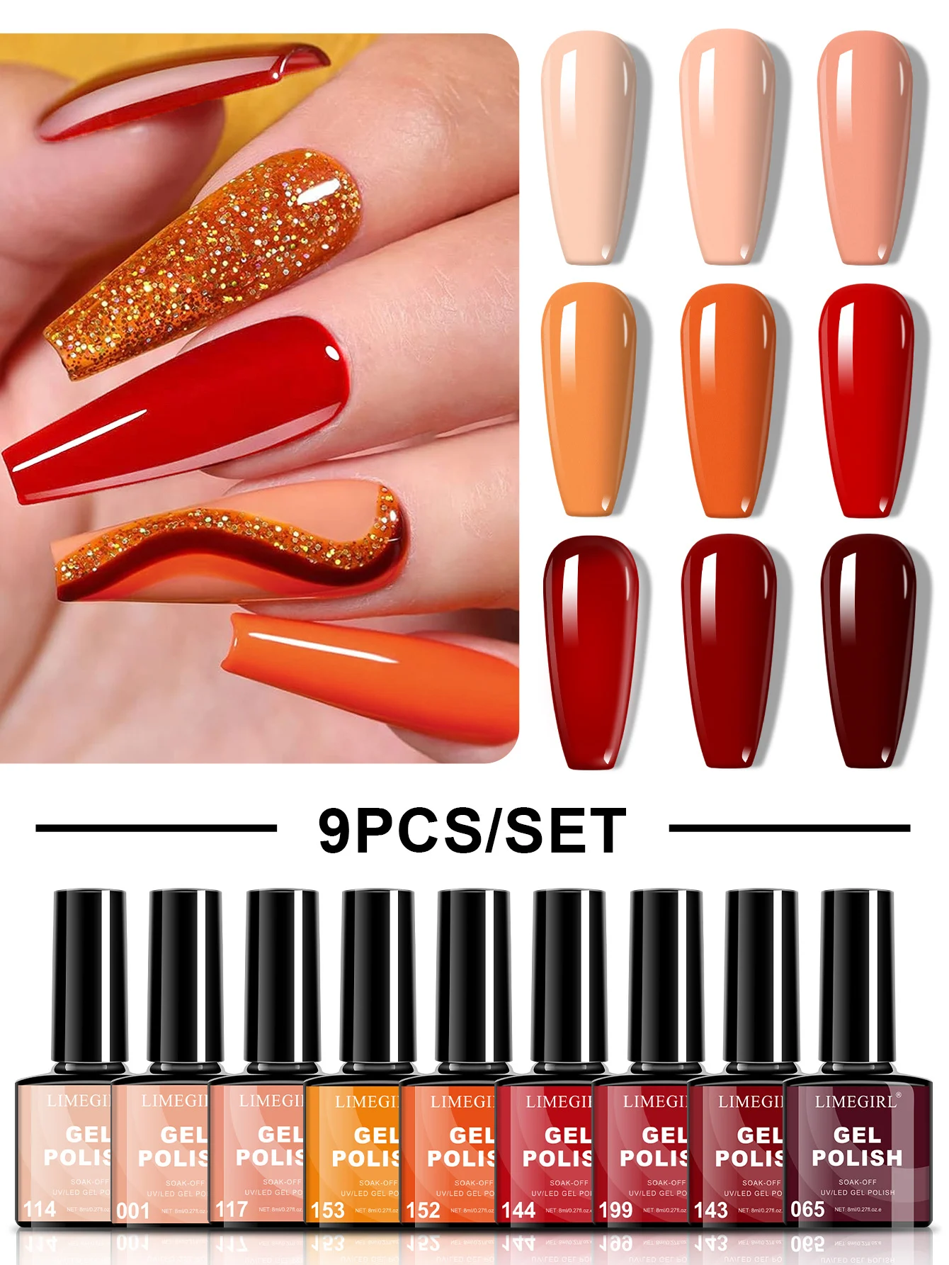 Limegirl Gel Nail Polish Set 9 Colors Soak Off UV LED Kit Long Lasting Varnish Manicure Art Box 8ml 4 limegirl gel nail polish set 9 colors spu999049063348 desc 4