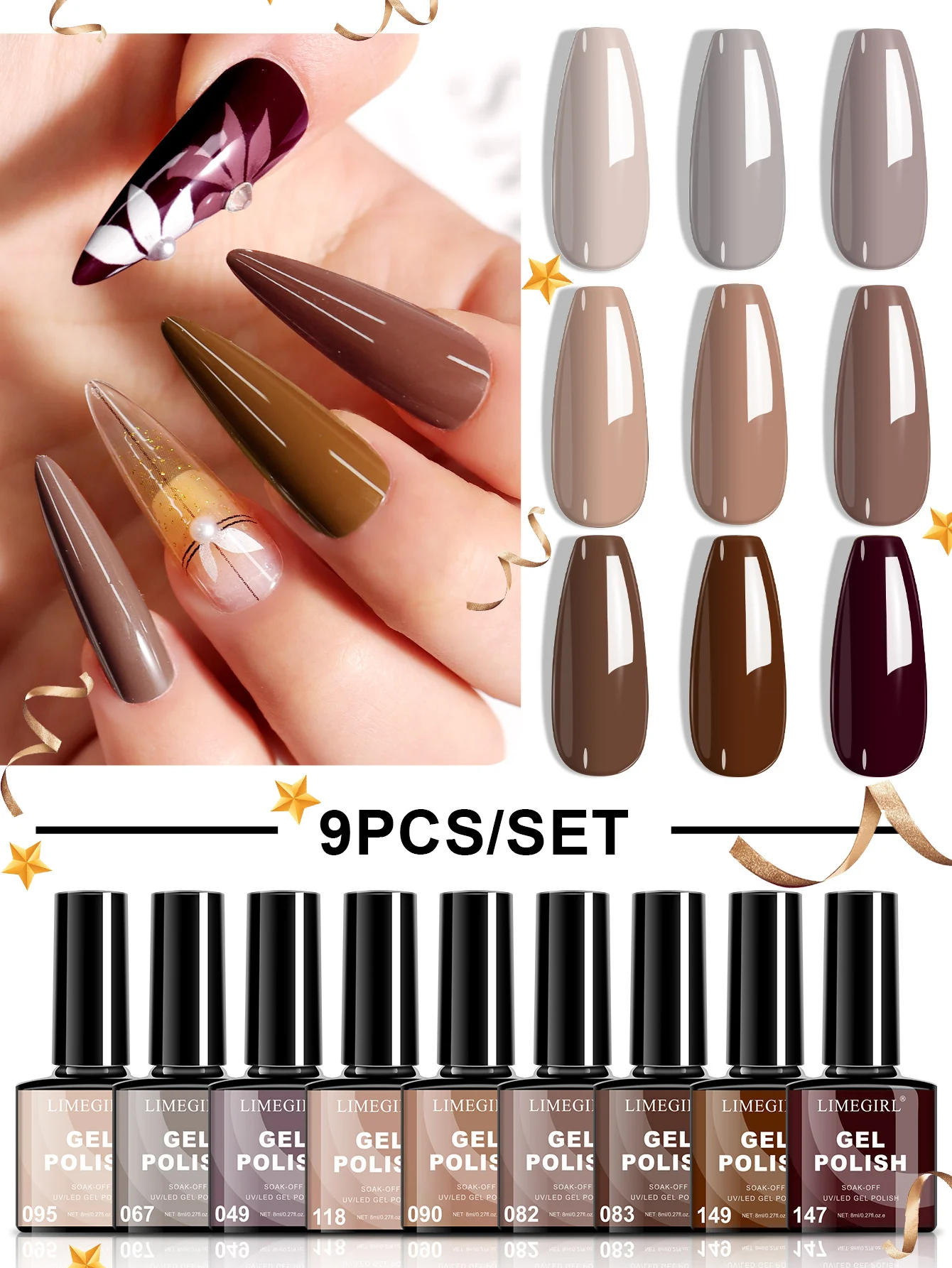 Limegirl Gel Nail Polish Set 9 Colors Soak Off UV LED Kit Long Lasting Varnish Manicure Art Box 8ml 5 limegirl gel nail polish set 9 colors spu999049063348 desc 5