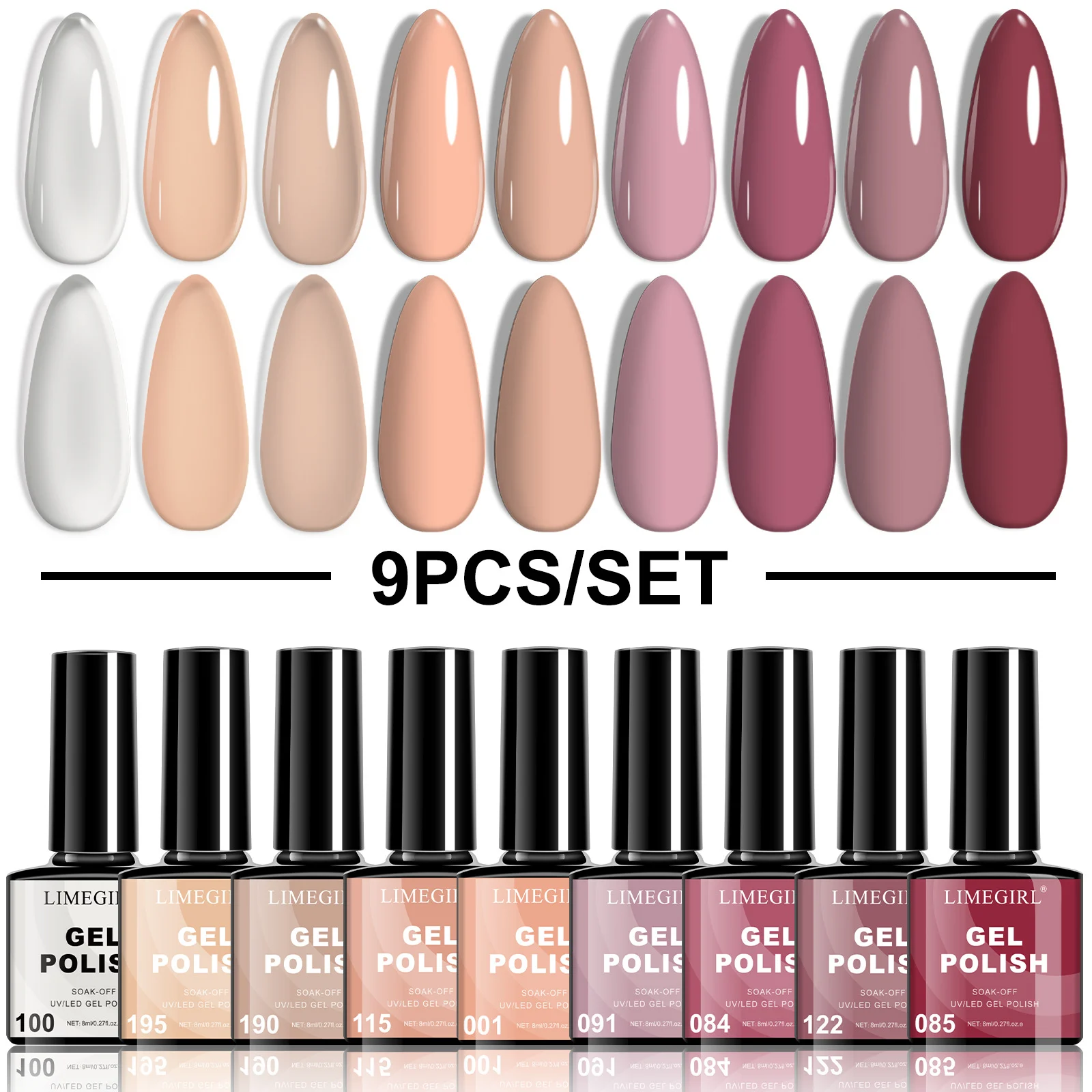Limegirl Gel Nail Polish Set 9 Colors Soak Off UV LED Kit Long Lasting Varnish Manicure Art Box 8ml 8 limegirl gel nail polish set 9 colors spu999049063348 desc 8