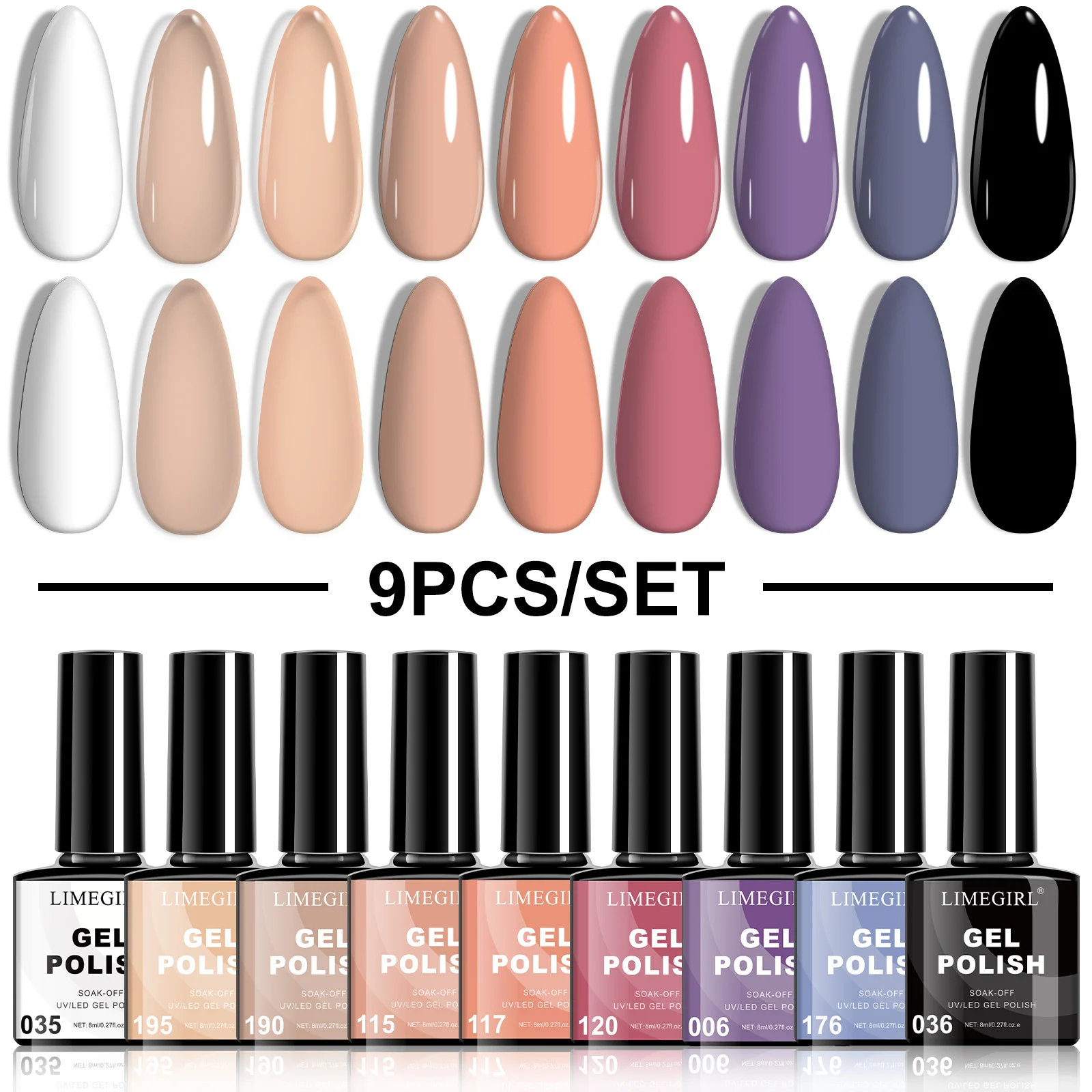 Limegirl Gel Nail Polish Set 9 Colors Soak Off UV LED Kit Long Lasting Varnish Manicure Art Box 8ml 9 limegirl gel nail polish set 9 colors spu999049063348 desc 9