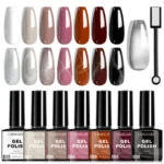 LIMEGIRL Gel Nail Polish Set - 6 Colors Christmas & Cat Eye Soak Off UV LED Nail Art Kit (8ml)