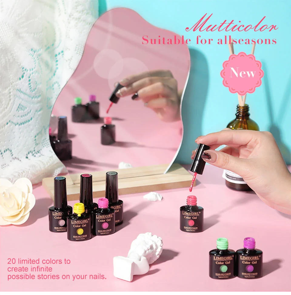 LIMEGIRL Gel Nail Polish - UV LED Soak Off Nail Art Varnish 7ml Glass Bottle - High Pigment Salon Manicure Color 1 limegirl gel nail polish uv led soak off glass bottle spu997886105383 desc 1