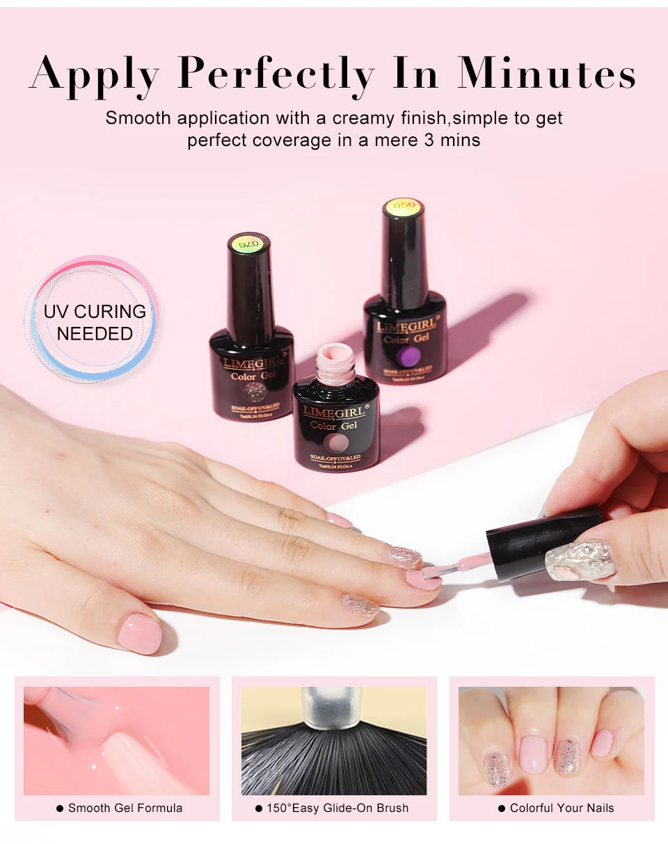 LIMEGIRL Gel Nail Polish - UV LED Soak Off Nail Art Varnish 7ml Glass Bottle - High Pigment Salon Manicure Color 4 limegirl gel nail polish uv led soak off glass bottle spu997886105383 desc 4