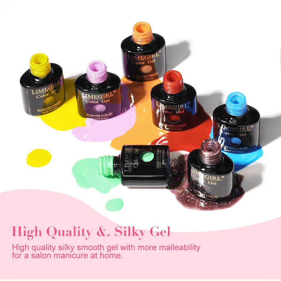 LIMEGIRL Gel Nail Polish - UV LED Soak Off Nail Art Varnish 7ml Glass Bottle - High Pigment Salon Manicure Color 5 limegirl gel nail polish uv led soak off glass bottle spu997886105383 desc 5