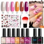 Limegirl Halloween Gel Nail Polish Kit - 6 Colors Soak Off UV LED Manicure Set with Base Top Coat, Stickers & Tools