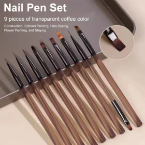 Nail Art Brush Set Limegirl 9-Piece Professional Japanese Tea Color Manicure Tools for Drawing, Detailing, and Ombre