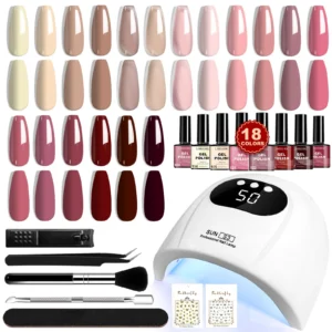 Nail Art Kit with 18 Colors Gel Polish and SUNS3 UV/LED Lamp Professional Manicure Set with Complete Tools and 3D Butterfly Stickers