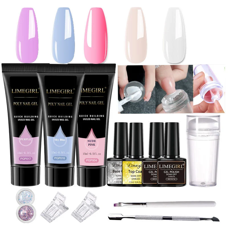 Nail Art Kit with UV LED Lamp and 12 Colors Gel Polish - Limegirl Professional Manicure Set with 4 Colors Poly Extension Gel and Nail Drill Pen 1 limegirl nail art kit uv lamp gel polish spu995379117878 desc 1